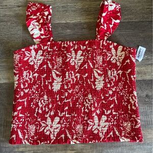 Old Navy Red and White Floral Smocked Top
